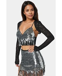 Bebe Women's Lace Shrug and Sequins Cami