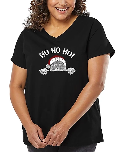 La Pop Art Plus Peeking Santa Word V-Neck T-Shirt