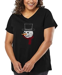La Pop Art Plus Snowman Face Word V-Neck T-Shirt