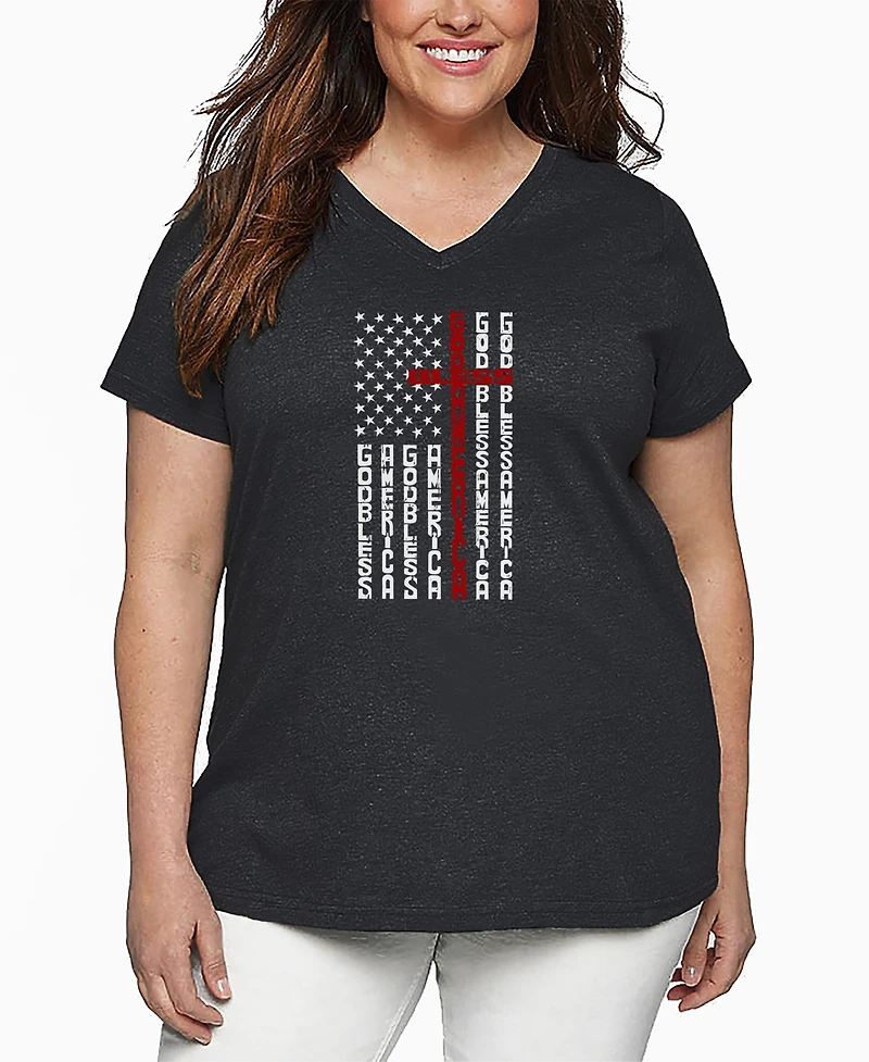 La Pop Art Plus Cross Flag Word V-Neck T-Shirt