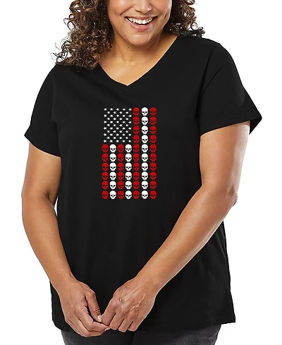 La Pop Art Plus Skull Flag Word V-Neck T-Shirt