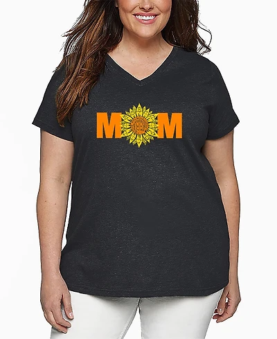 La Pop Art Plus Size Mom Sunflower Word Art V-Neck T-Shirt