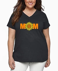 La Pop Art Plus Size Mom Sunflower Word Art V-Neck T-Shirt