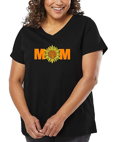La Pop Art Plus Mom Sunflower Word V-Neck T-Shirt