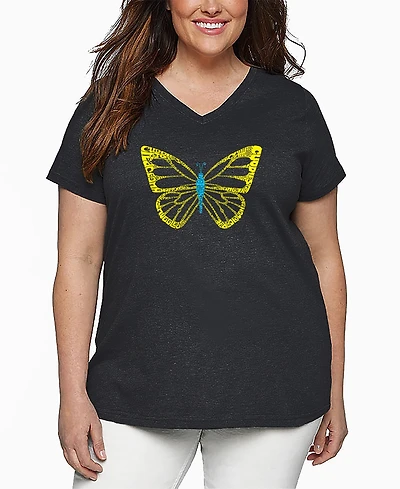 La Pop Art Plus Butterfly Word V-Neck T-Shirt