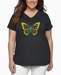 La Pop Art Plus Butterfly Word V-Neck T-Shirt