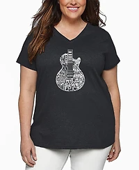 La Pop Art Plus Size Rock Guitar Head Word Art V-Neck T-Shirt