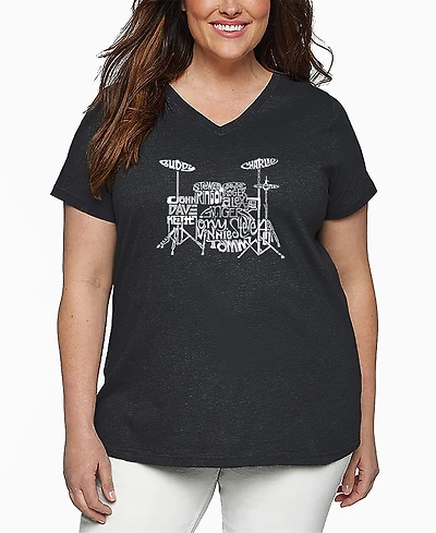 La Pop Art Plus Drums Word V-Neck T-Shirt