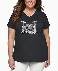 La Pop Art Plus Drums Word V-Neck T-Shirt