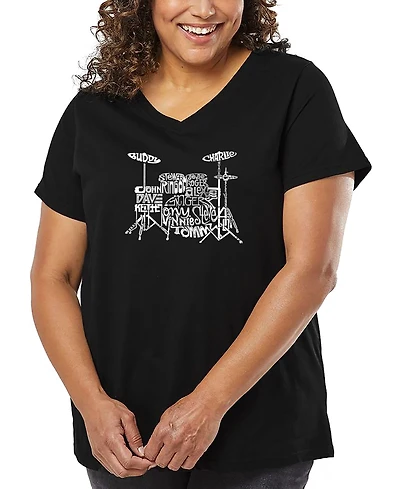 La Pop Art Plus Drums Word V-Neck T-Shirt