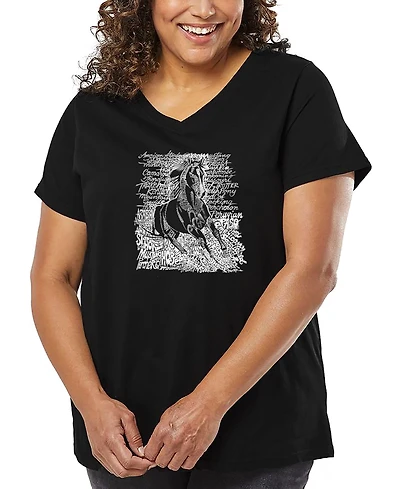 La Pop Art Plus Popular Horse Breeds Word V-Neck T-Shirt