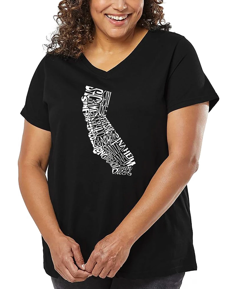La Pop Art Plus California State Word V-Neck T-Shirt