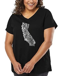 La Pop Art Plus California State Word V-Neck T-Shirt