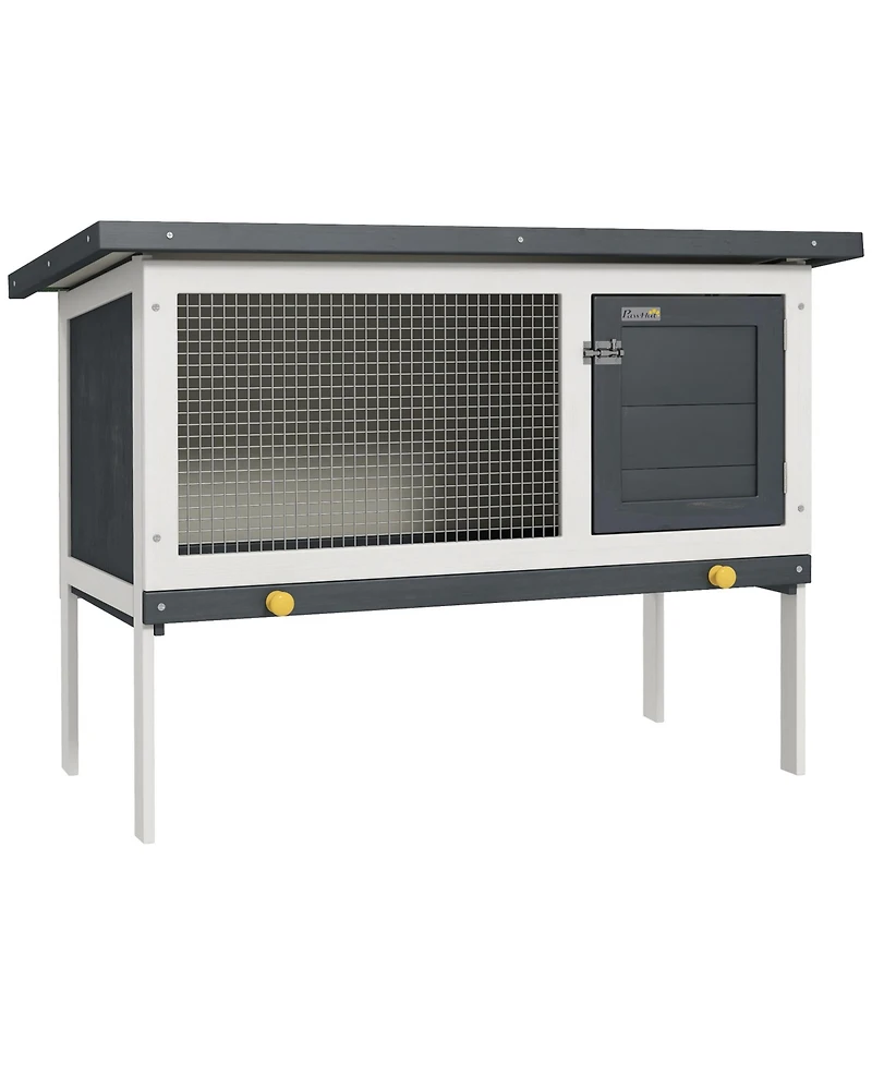 PawHut Fir Wood Rabbit Hutch W/ Slide-Out Tray and Openable Roof,