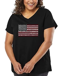 La Pop Art Plus 50 States Usa Flag Word V-Neck T-Shirt