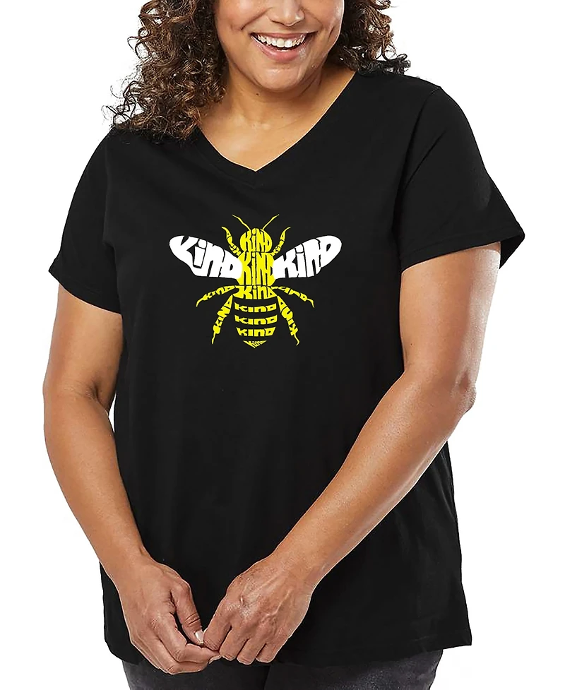La Pop Art Plus Bee Kind Word V-Neck T-Shirt