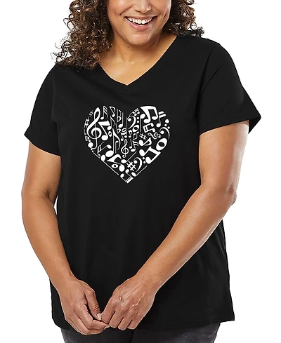 La Pop Art Plus Heart Notes Word V-Neck T-Shirt