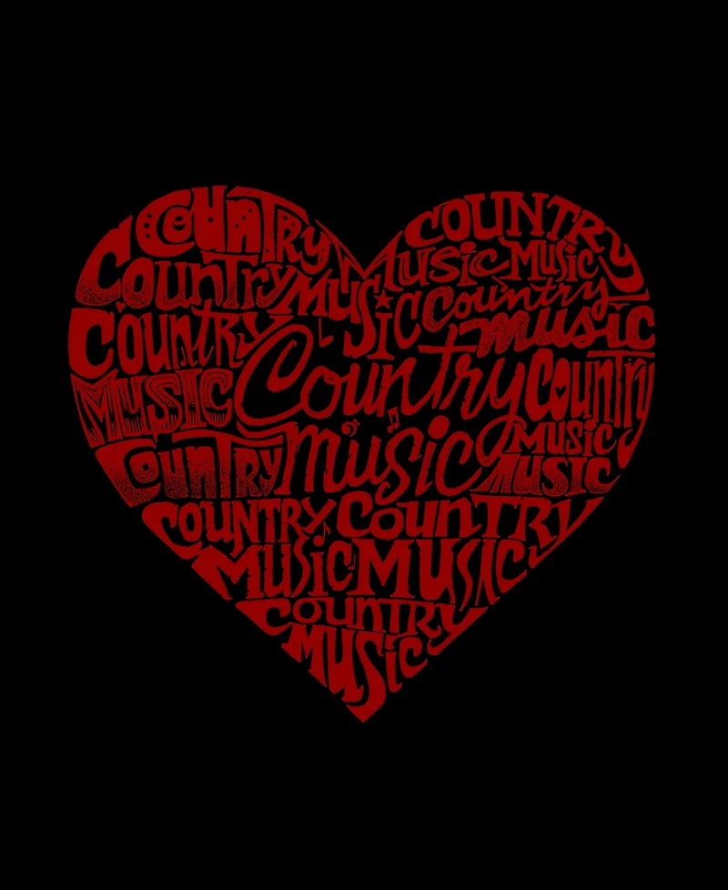 La Pop Art Plus Country Music Heart Word V-Neck T-Shirt