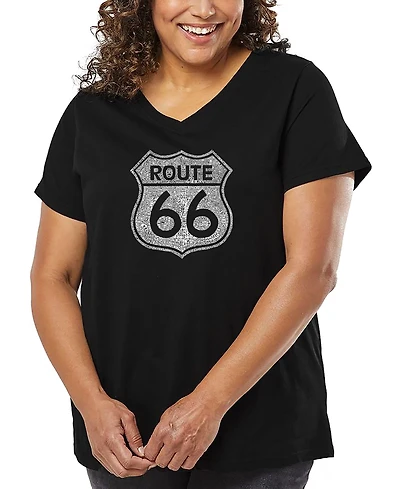 La Pop Art Plus Cities Along The Legendary Route 66 Word V-Neck T-Shirt