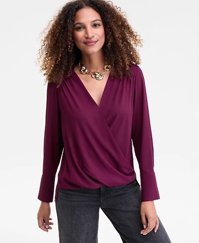 I.n.c. International Concepts Women's Surplice Long-Sleeve Blouse, Exclusively at Macy's