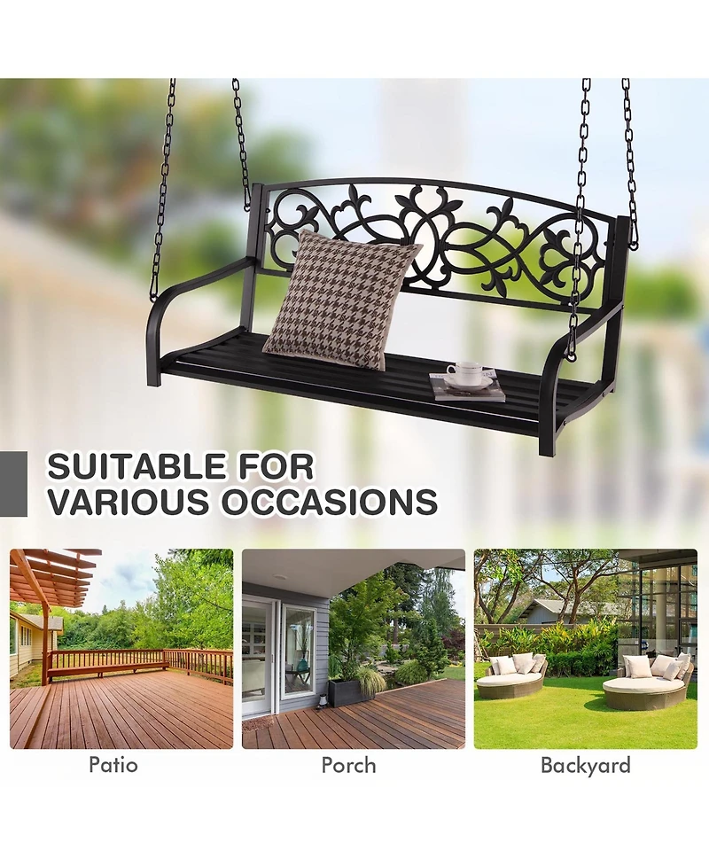 Gymax Patio Hanging Porch Swing 2-Person Outdoor Metal Swing Bench Chair w/ Chains