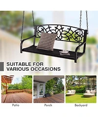 Gymax Patio Hanging Porch Swing 2-Person Outdoor Metal Swing Bench Chair w/ Chains