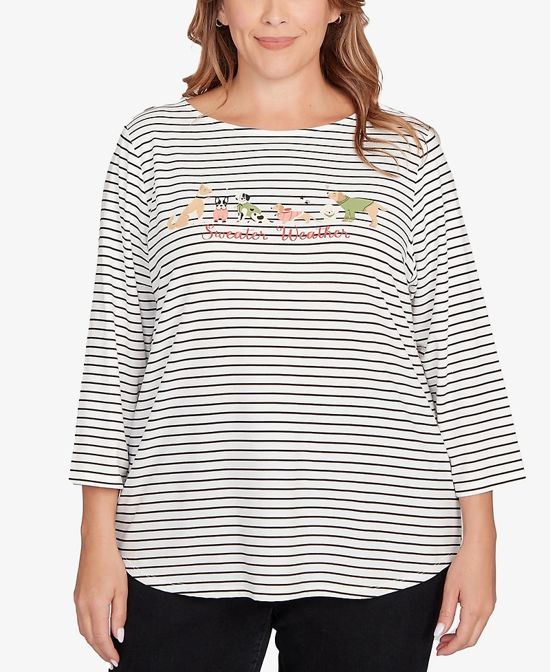 Ruby Rd. Plus Holiday Dogs Striped Knit Top