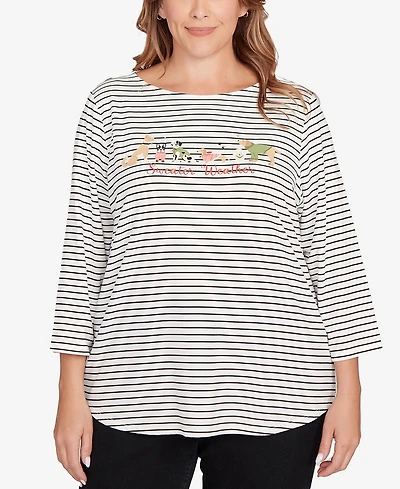 Ruby Rd. Plus Holiday Dogs Striped Knit Top