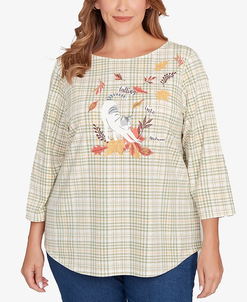 Ruby Rd. Plus Autumn Cat Houndstooth Top