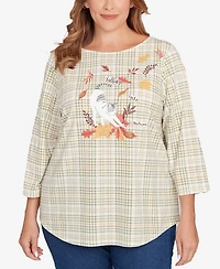 Ruby Rd. Plus Autumn Cat Houndstooth Top