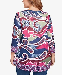 Ruby Rd. Plus Geo Paisley Border Top