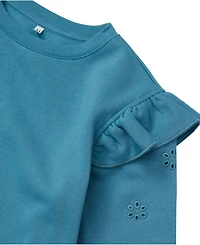 Lands' End Girls Long Sleeve Cozy Fleece Ruffle Eyelet Sweatshirt