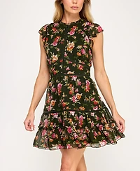 Trixxi Women's Ruffle Tiered Fit and Flare Dress