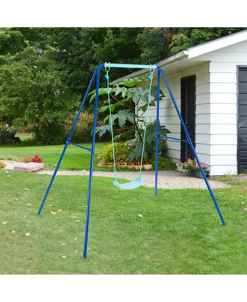 Gymax Outdoor Kids Swing Set Heavy Duty Metal A-Frame w/ Ground Stakes
