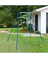 Gymax Outdoor Kids Swing Set Heavy Duty Metal A-Frame w/ Ground Stakes