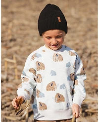 Deux par Baby Boy Long Sleeve Crew Neck Fleece Sweatshirt Beige Mammoth Print