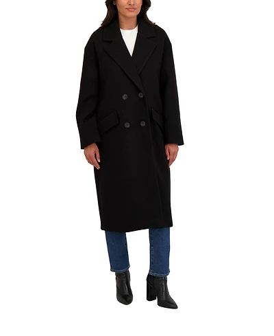 Sebby Collection Women's Long Oversized Double Breasted Faux Wool Coat