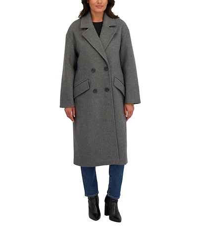 Sebby Collection Women's Long Oversized Double Breasted Faux Wool Coat