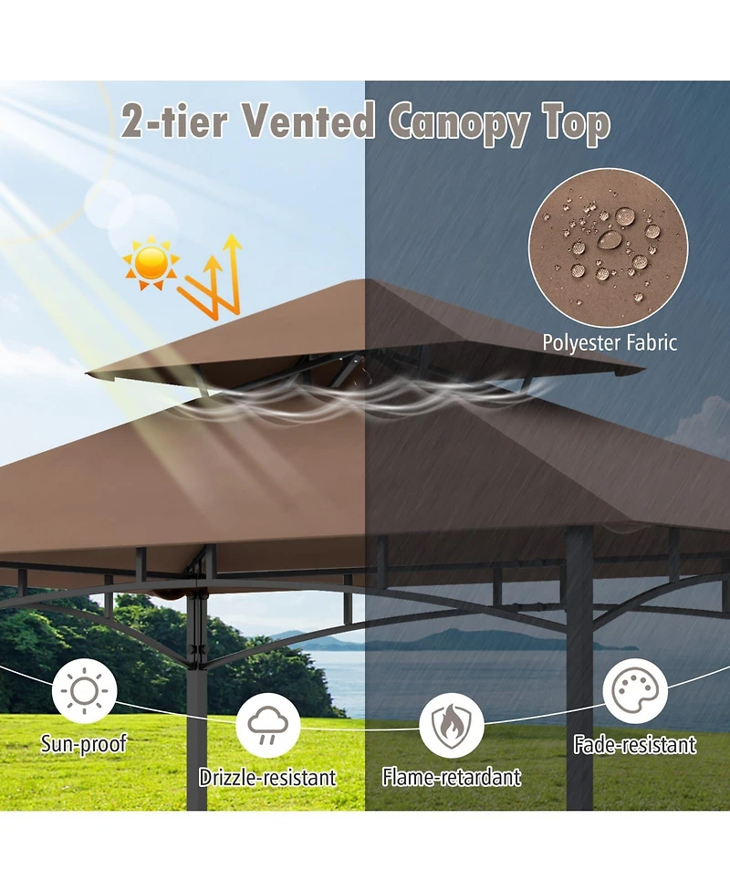 8 x 5 Ft Outdoor Grill Gazebo with 2 Side Shelves and 20 Hooks