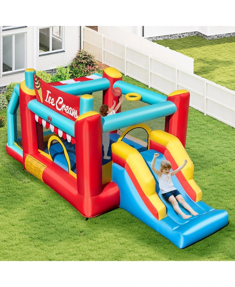 5-in-1 Ice Cream Inflatable Bounce House with Ball Pit and Slide - No Blower