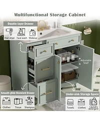 Casainc 36" Bathroom Vanity with Ceramic Sink, Double-Layer Drawers, Soft-Close Doors and Adjustable Shelves