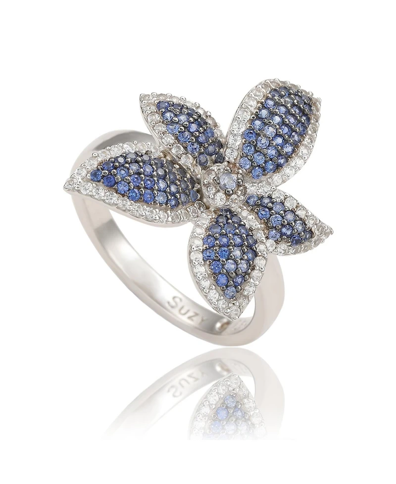 Suzy Levian New York Sterling Silver Sapphire & White Flower Ring
