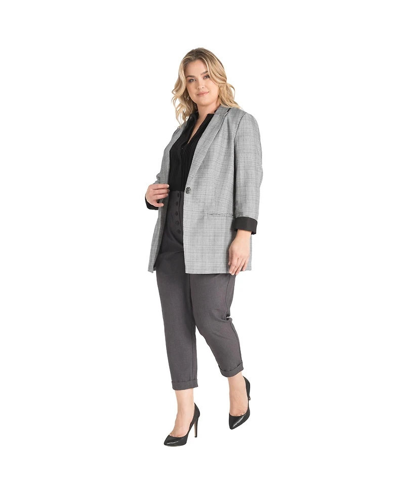 Standards & Practices Women's One-Button Oversize Plaid Boyfriend Blazer