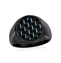 Stainless Steel, Blue Carbon Fiber Ring - Black Plated