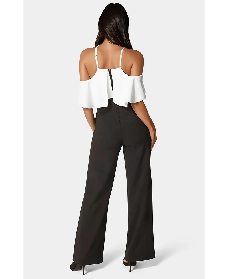 Bebe Women's Cold Shoulder Palazzo Leg Jumpsuit
