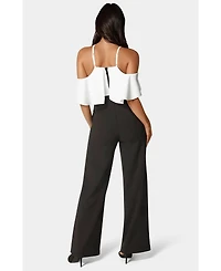 Bebe Women's Cold Shoulder Palazzo Leg Jumpsuit