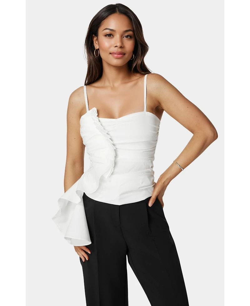 Bebe Poplin Asymmetric Ruffle Top