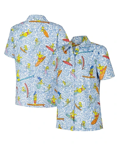 Reyn Spooner Women's Light Blue The Simpsons Cowabunga Relaxed Button-Up Shirt