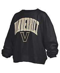 Pressbox Women's Black Vanderbilt Commodores Janise Arch Over Logo Waist Length Oversized Pullover Sweatshirt