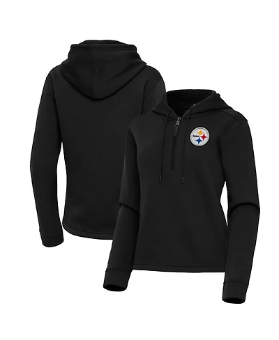 Antigua Women's Black Pittsburgh Steelers Contemporary Quarter-Zip Hoodie